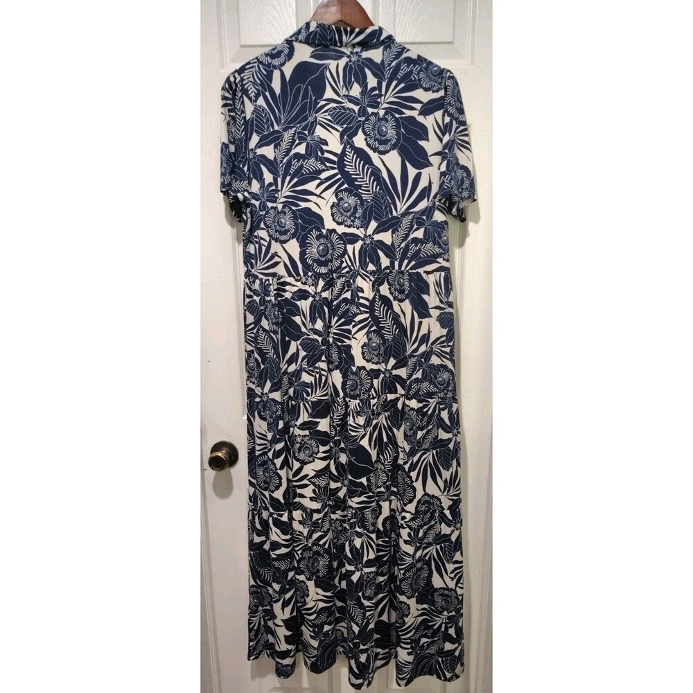 La Mer Luxe Maxi Dress Blue and White Floral Tropical Print Women's Size Large - Picture 4 of 10